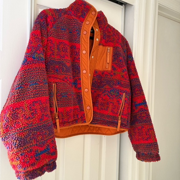 BlankNYC red multicolored Sherpa jacket quilted inside size small slight crop - Picture 1 of 10